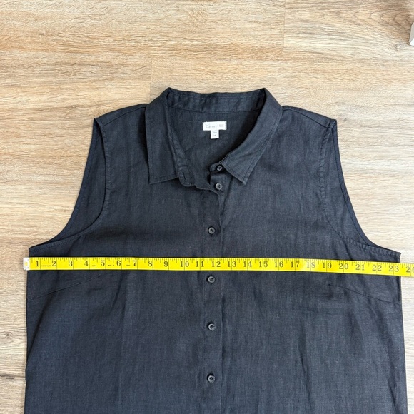 Garnet Hill Classic Linen Shirtdress a-line black button up size 16-18 linen - Picture 7 of 8